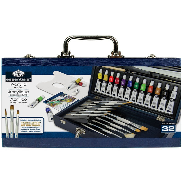 Royal & Langnickel Acrylic Wooden Box Brush Set | Royal Gold Brushes, Palette