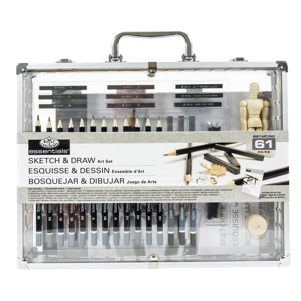 Royal & Langnickel Sketch & Draw Aluminium Box Set | Graphite Range, Charcoal