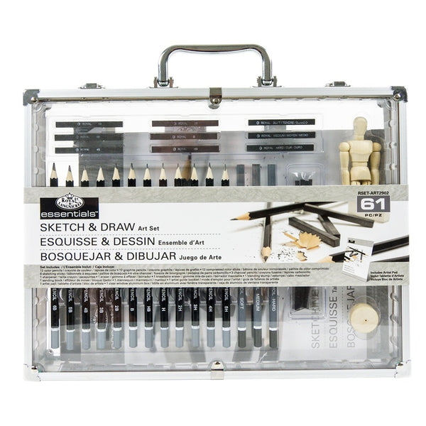 Royal & Langnickel Sketch & Draw Aluminium Box Set | Graphite Range, Charcoal