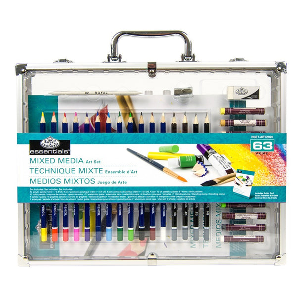 Royal & Langnickel Mixed Media Aluminium Box Art Set | 63 Pieces, Clear Top Case