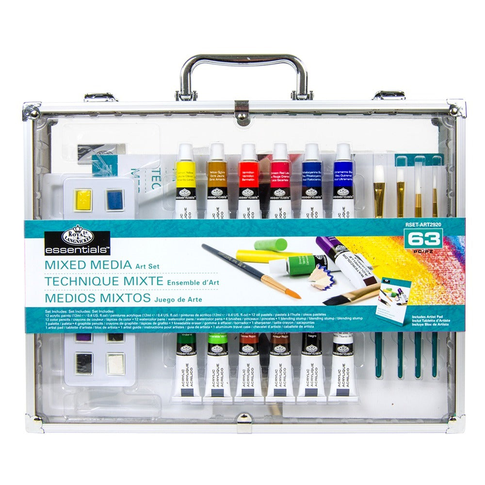 Royal & Langnickel Mixed Media Aluminium Box Art Set | 63 Pieces, Clear Top Case