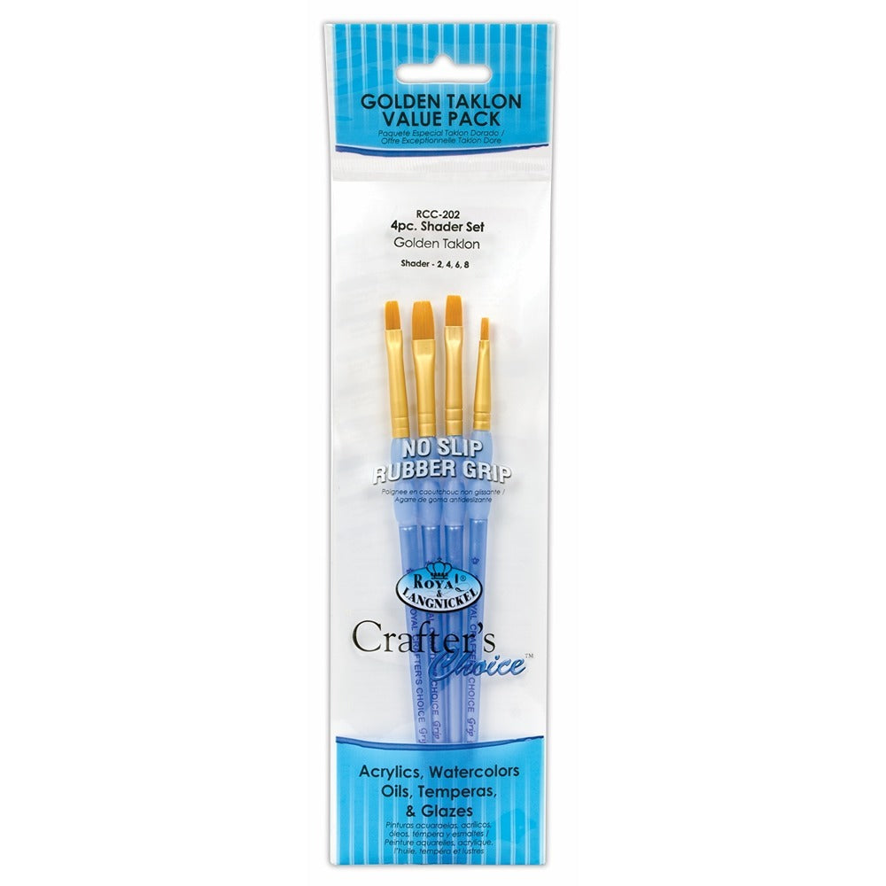 Royal & Langnickel Gold Taklon Shader Brushes | Pack of 4, Sizes 2, 4, 6, 8