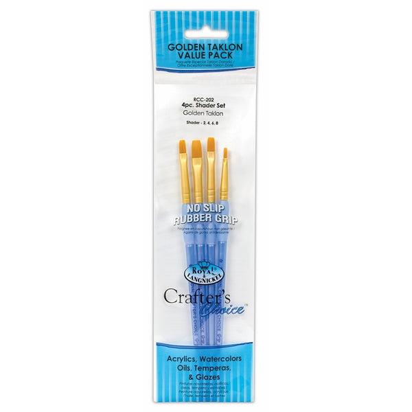 Royal & Langnickel Gold Taklon Shader Brushes | Pack of 4, Sizes 2, 4, 6, 8