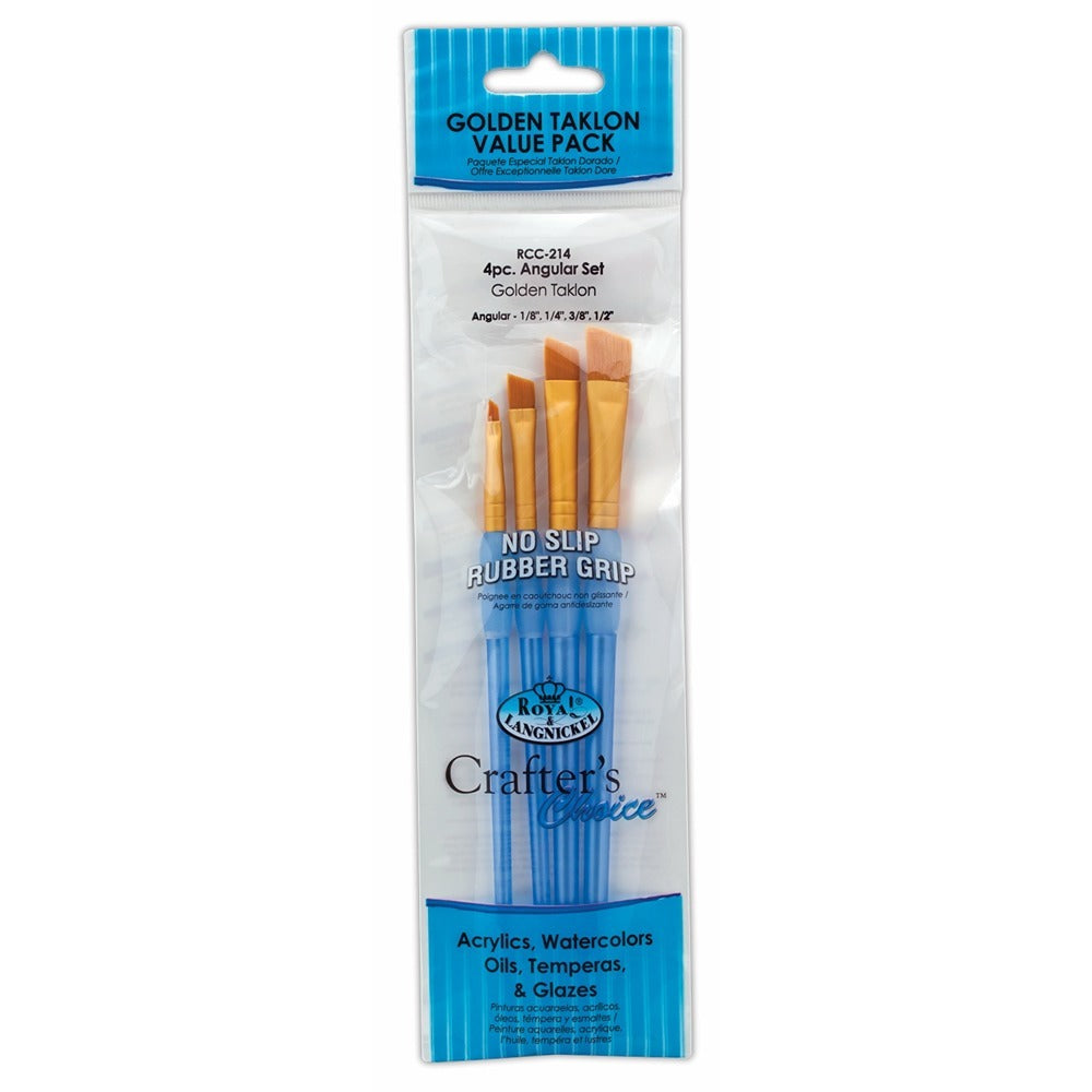 Royal & Langnickel Gold Taklon Angular Brush Set | Set of 4, 1/8"–1/2"