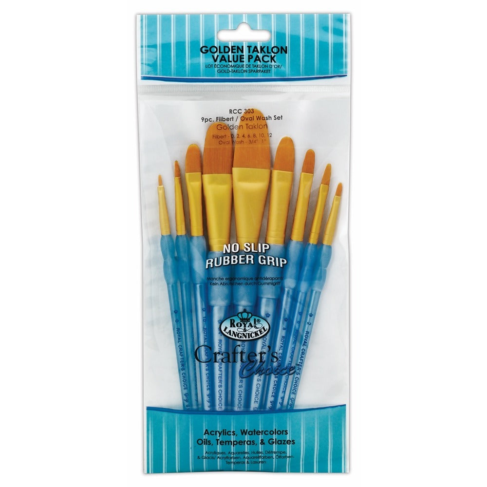 Royal & Langnickel Gold Filbert & Wash Brush Set | Golden Taklon, No-Slip Grip