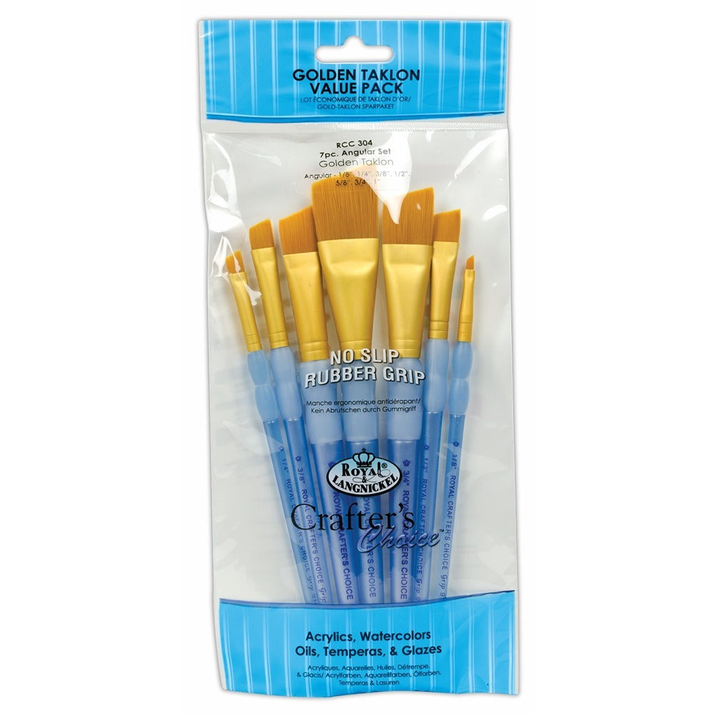 Royal & Langnickel Gold Angular Brushes Value Set | Golden Taklon, Rubber Grip