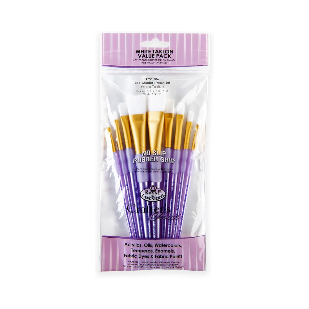 Royal & Langnickel White Taklon Shader and Wash Brush Set | 9 Pieces
