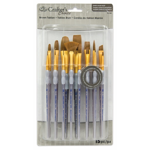 Royal & Langnickel Brown Taklon Value Brush Set | Assorted Shapes, Non-Slip Grip