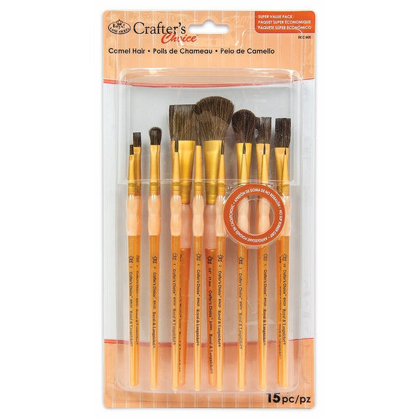 Royal & Langnickel Natural Hair Brush Set Art Brushes | Camel Hair, Mixed Shapes