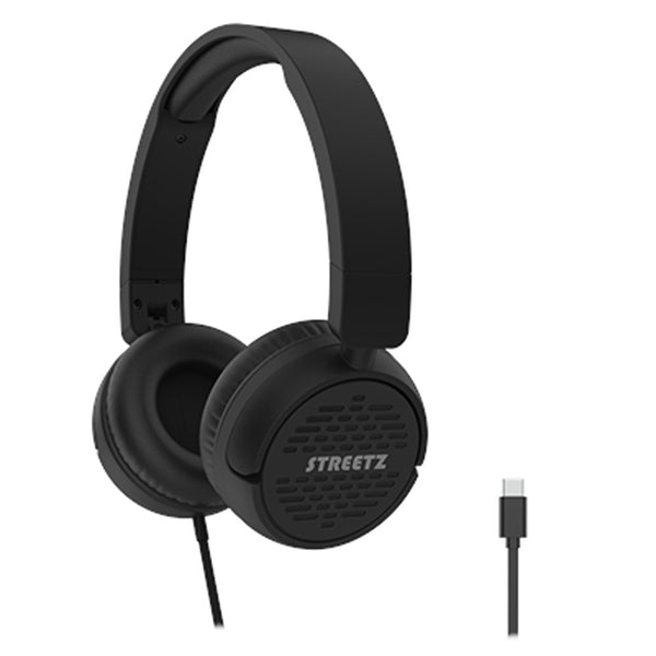 Streetz Black USB-C On-Ear Headphones | Foldable, Adjustable Headband