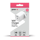 Groov-e 2 x USB-C 35W Mains Charger | Dual Ports, Smart Power, Fast Charge