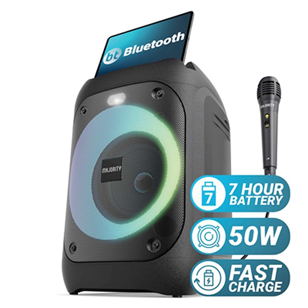 Oakcastle PS100 50W Bluetooth Speaker | Wired Mic, LED Ring, 7h Playtime