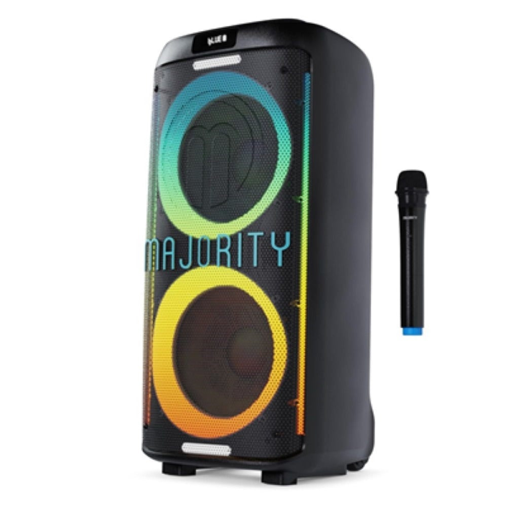 Majority Pulse P4 420W Speaker | Dual Drivers, RGB Lights, Mic, Wheels