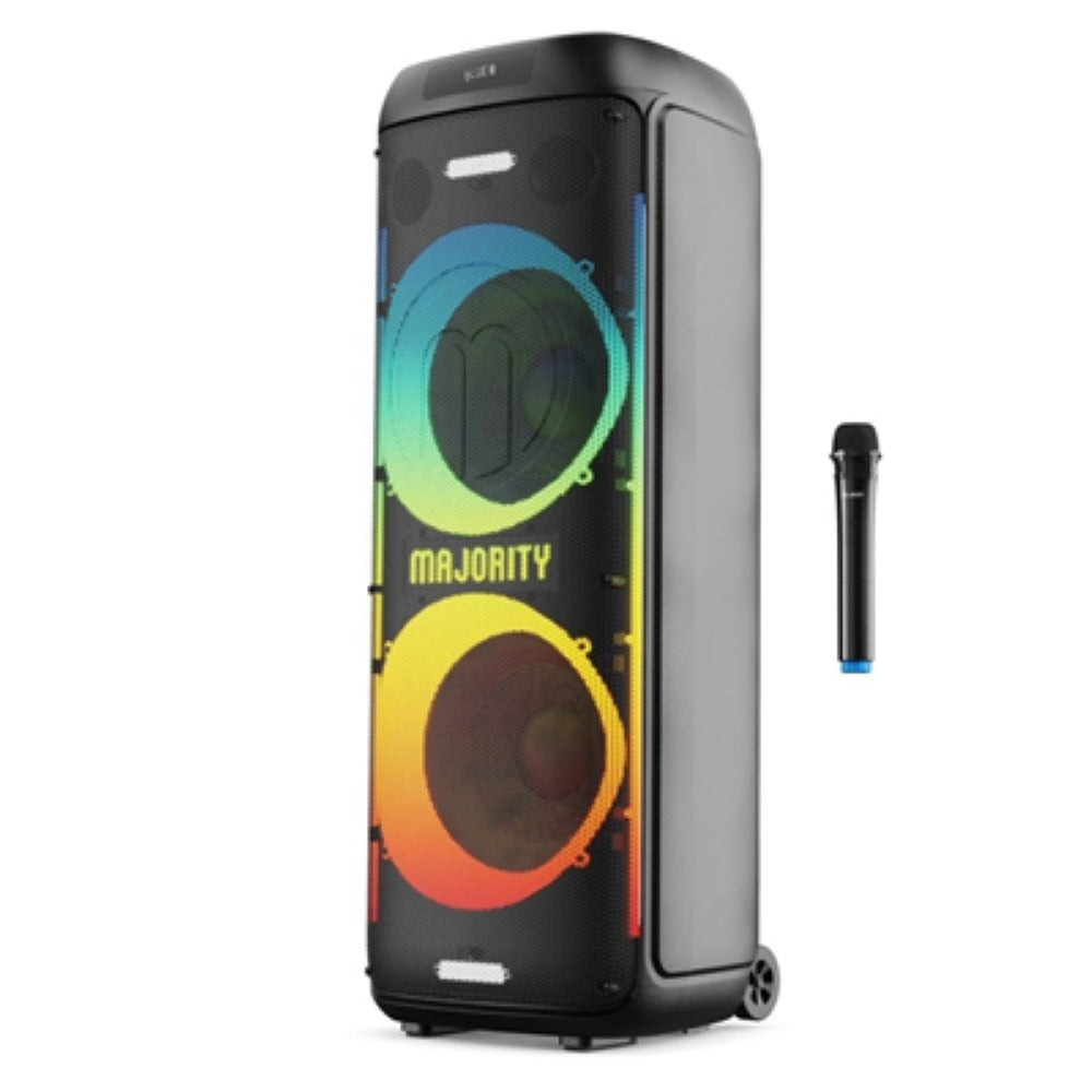 Majority Pulse P5 600W Tower Speaker | Dual Drivers, RGB Lights, Wireless Mic