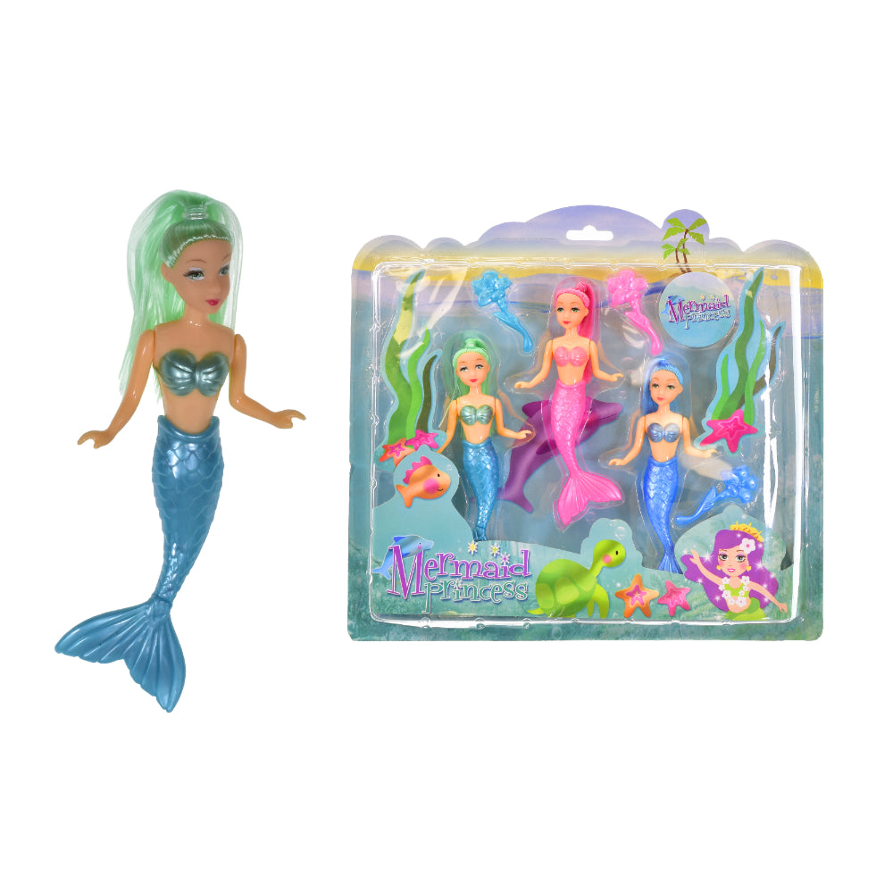 Mermaid Princess Doll Playset - 3 Pieces, Assorted Designs, Ocean Accessories