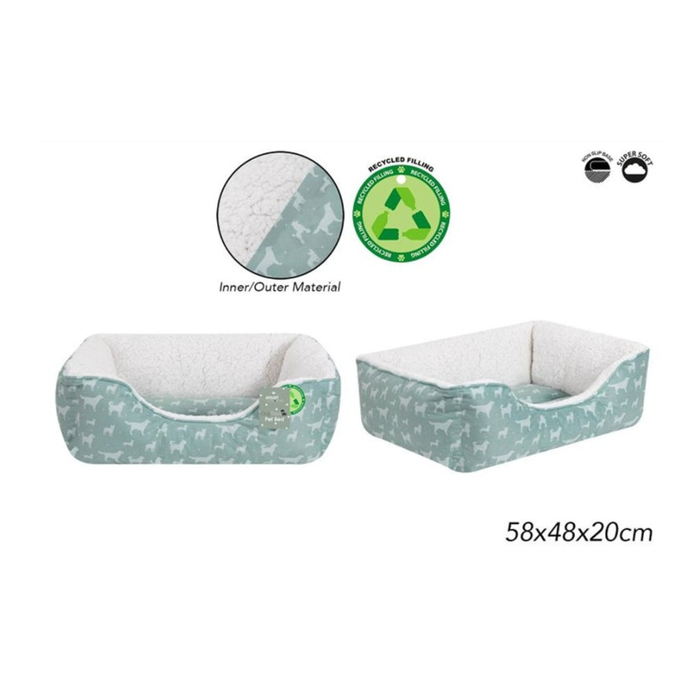 World of Pets Dog Print Pet Bed | Soft Green, 58 x 48 x 20cm