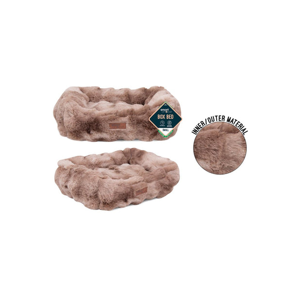 World of Pets Faux Fur Square Pet Bed | Small, Taupe, Raised Sides