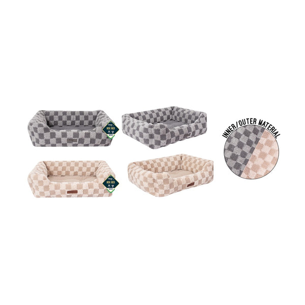 World of Pets Chequered Box Pet Bed | Medium, Assorted Colours