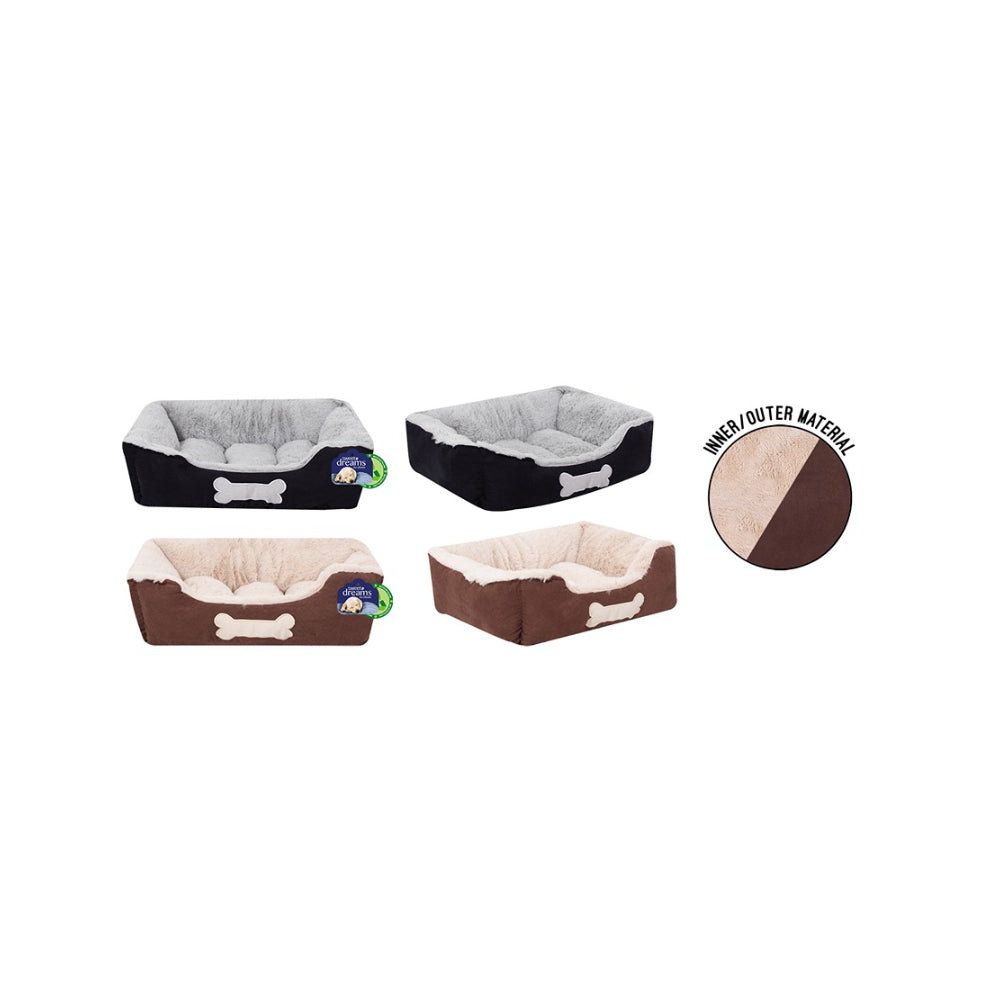 World of Pets Faux Suede Pet Bed | Small, Rectangular, Assorted Colours