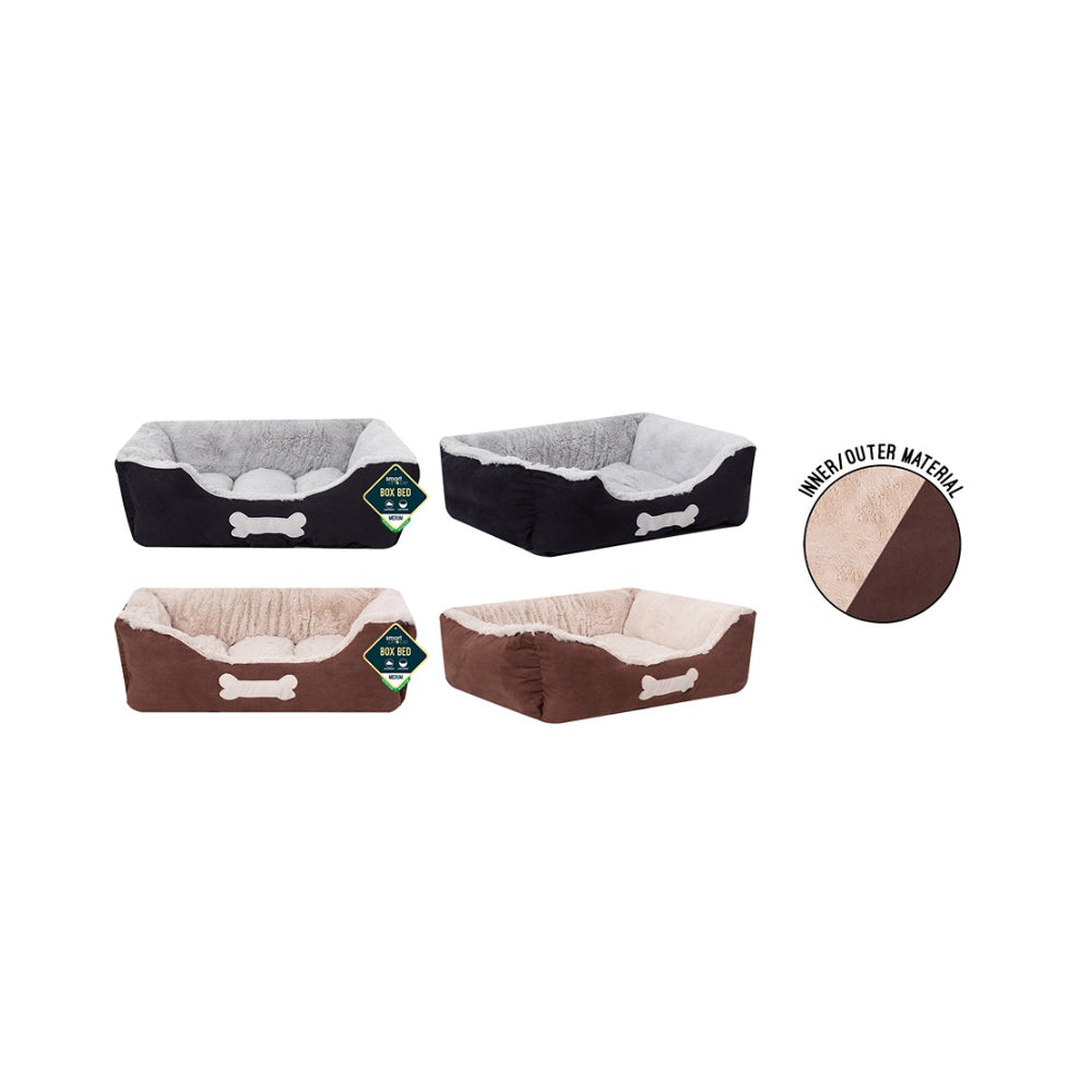 World of Pets Faux Suede Box Pet Bed | Medium, Assorted Colours