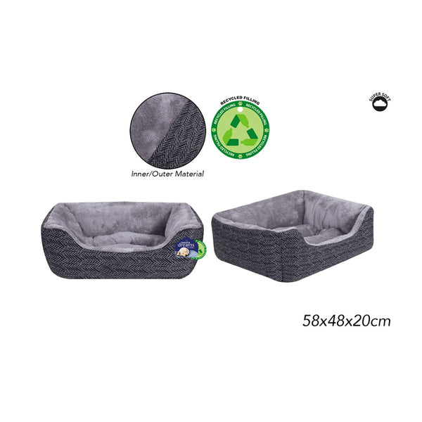 World of Pets Herringbone Pet Bed | Medium, Grey, 58 x 48 x 20cm