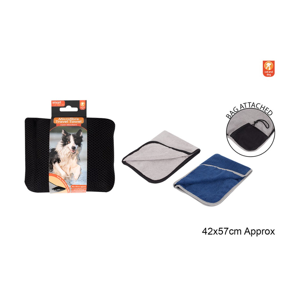 Smart Choice Microfibre Pet Travel Towel | 42 x 57 cm, Assorted Colours
