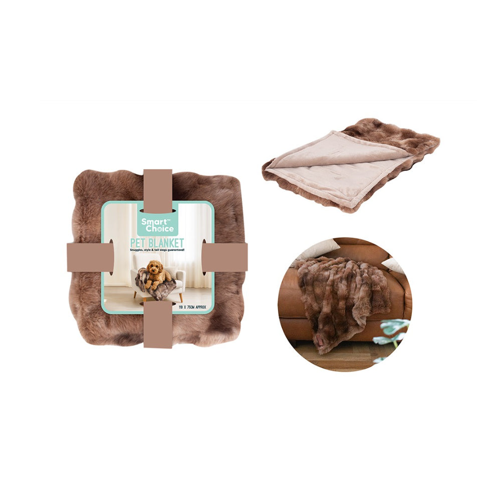 Smart Choice Brown Faux Fur Pet Blanket | Reversible Brown and Beige