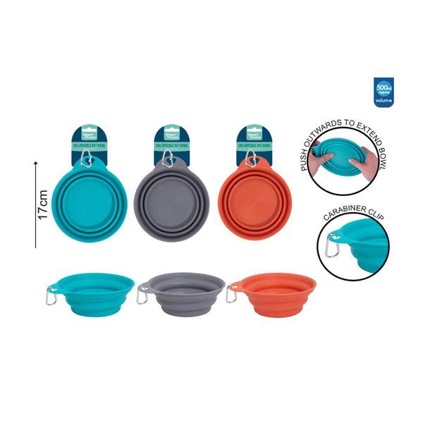 Smart Choice Collapsible Pet Travel Bowl with Clip | 500ml, Assorted Colours