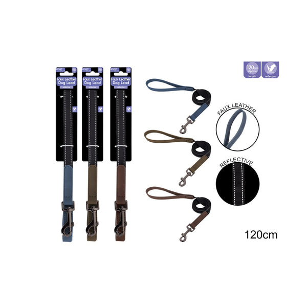 Smart Choice Faux Leather Reflective Dog Lead | 120cm, Assorted Colours