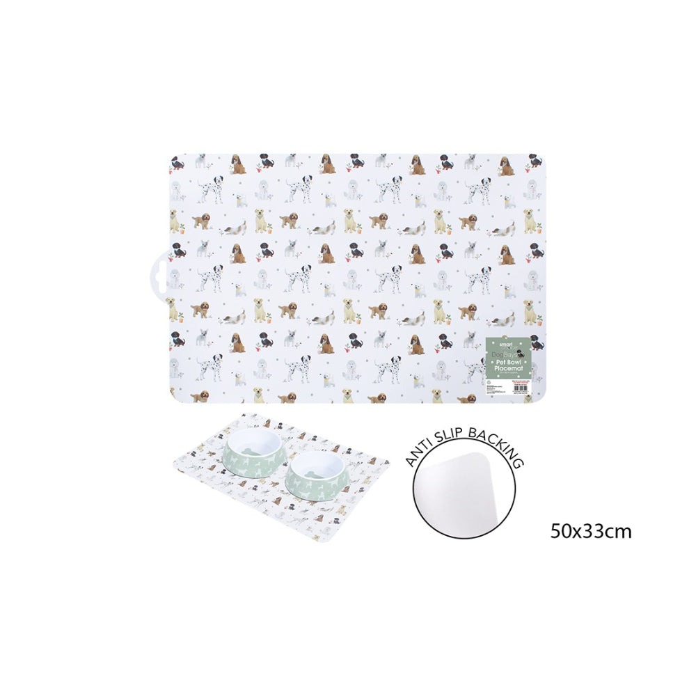 Smart Choice Anti-Slip Dog Food Mat | 50 x 33cm, Dog Print, Rounded Corners