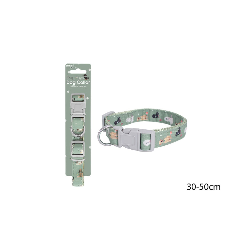 Smart Choice Adjustable Dog Collar | 30-50cm, Green, Dog Print