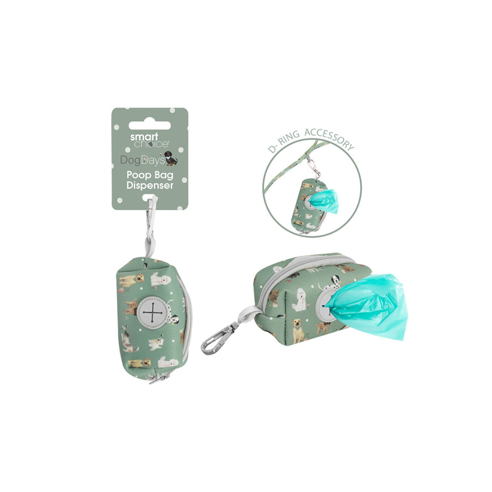 Smart Choice Doggy Poop Bag Dispenser | Sage Green, Clip Attachment