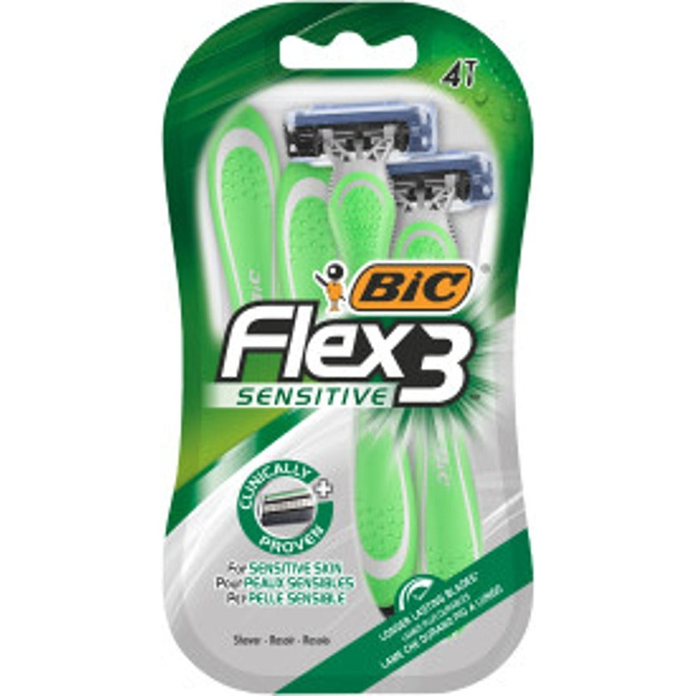 BIC Bix Flex 3 Sensitive BL4 Disposable Razors | Triple-Blade, Pivoting Head