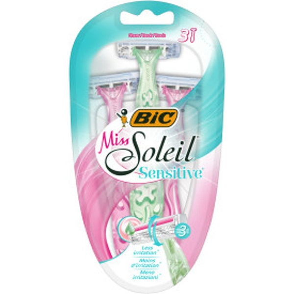 BIC Miss Soleil Sensitive Women's Razor | 3-Blade, Aloe Strip, Pivoting Head