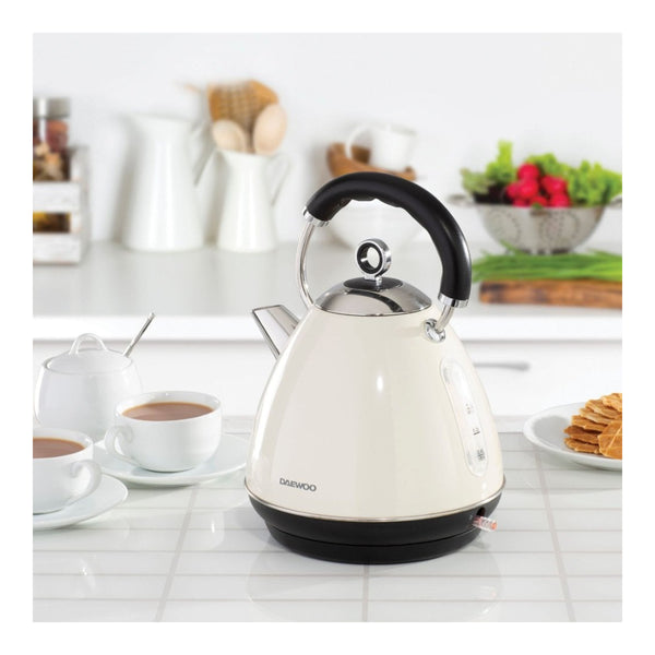 Daewoo Kensington Cream Pyramid Kettle | 1.7L, Retro Two-Tone
