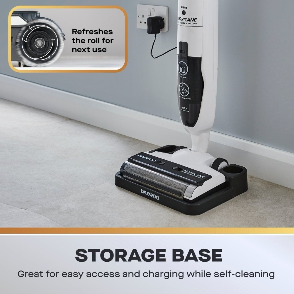 Daewoo Hurricane Floor Washer Vacuum Cleaner | Dual Roller, White/Black