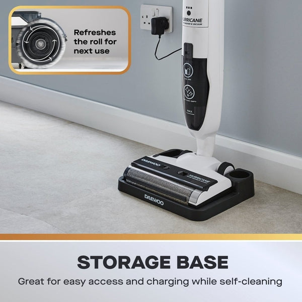 Daewoo Hurricane Floor Washer Vacuum Cleaner | Dual Roller, White/Black