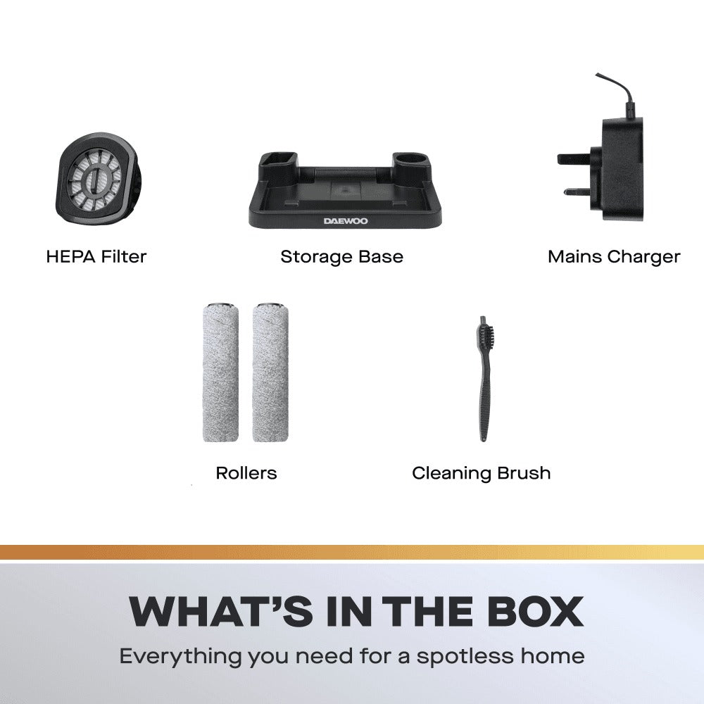 Daewoo Hurricane Floor Washer Vacuum Cleaner | Dual Roller, White/Black