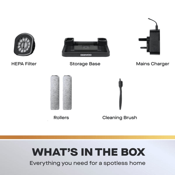 Daewoo Hurricane Floor Washer Vacuum Cleaner | Dual Roller, White/Black