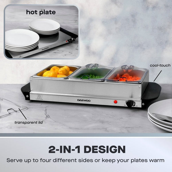 Daewoo Electric Triple Buffet Server | 3 x 1.5L, Adjustable Heat