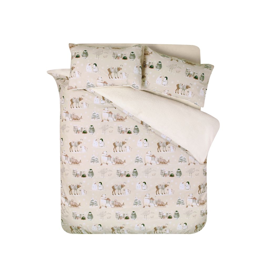 Catherine Lansfield Winter Friends Natural Reversible Quilt Set | Double