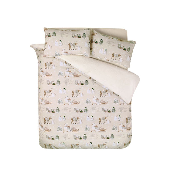 Catherine Lansfield Winter Friends Woodland Animal Quilt Set | King, Natural