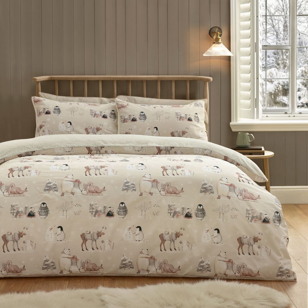 Catherine Lansfield Winter Friends Woodland Animal Quilt Set | King, Natural