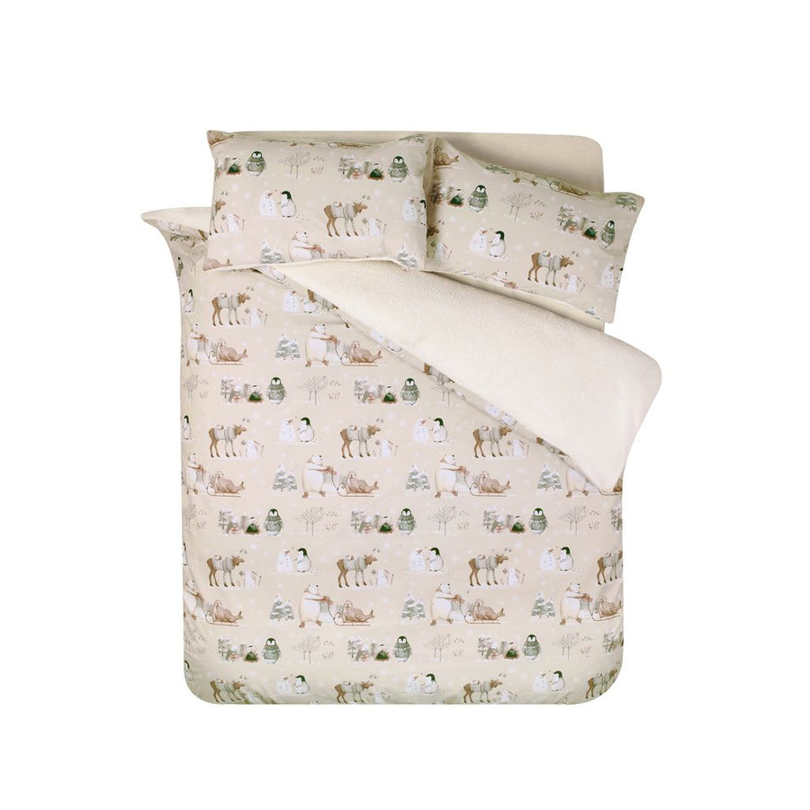 Catherine Lansfield Winter Friends Natural Quilt Set | Single, Plush Reverse