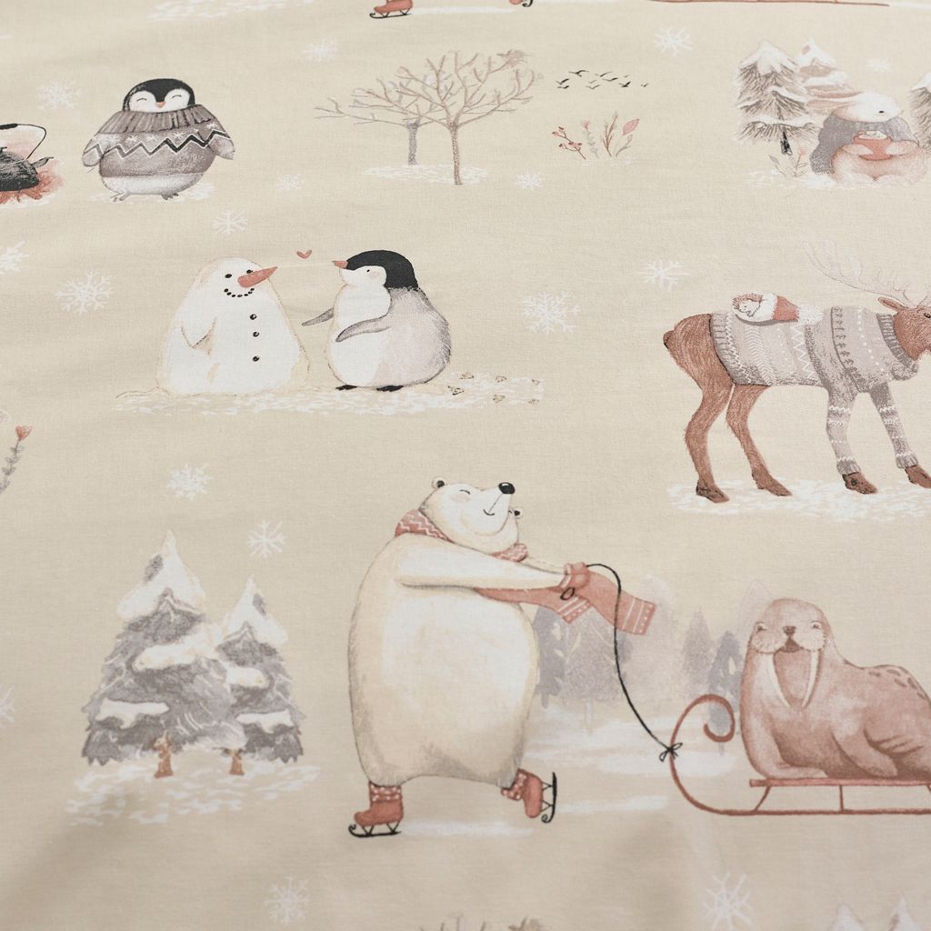 Catherine Lansfield Winter Friends Natural Quilt Set | Single, Plush Reverse