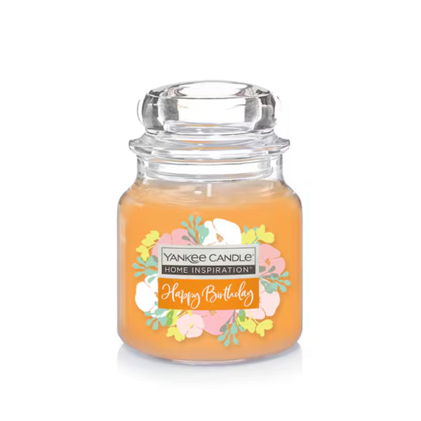 Yankee Candle Happy Birthday Medium Jar Candle | Orange Wax, Glass Lid