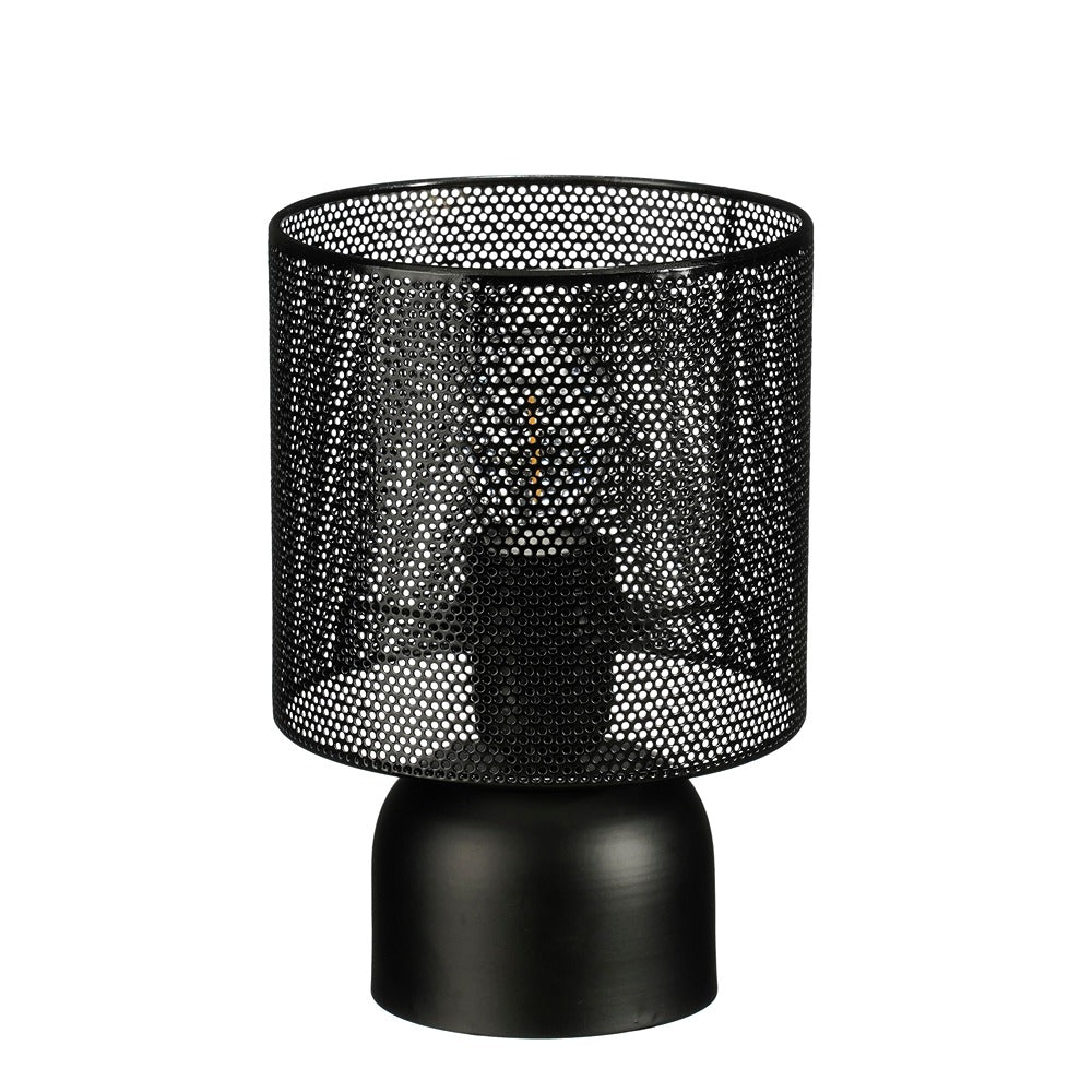 Orleans Black LED Perforated Mesh Table Lamp | Exposed Bulb Design