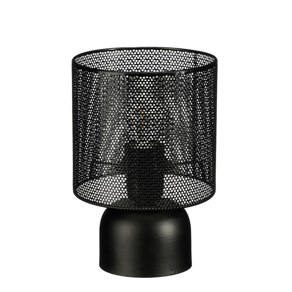 Orleans Black LED Perforated Mesh Table Lamp | Exposed Bulb Design