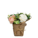 Cream and Pink Artificial Rose Arrangement in Burlap Pot | Tabletop Décor