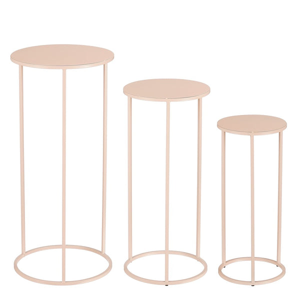 Pink Round Open-Frame Side Table Set | Set of 3, Assorted Heights